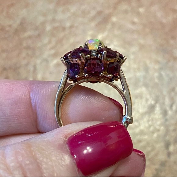 LeVian 14K Rose Gold Opal Rhodolite Garnet Chocolate Diamond Ring STUNNING‼️ - Picture 11 of 15